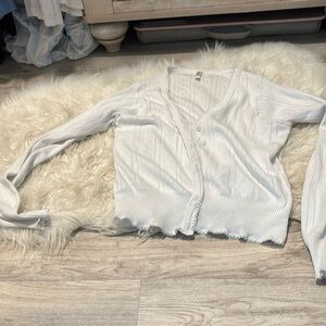 Pretties Venice pointelle cardigan sweater top L